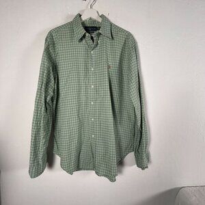 Ralph Lauren Men Green Checkered Long-Sleeve Button Down Shirt Classic Fit Large